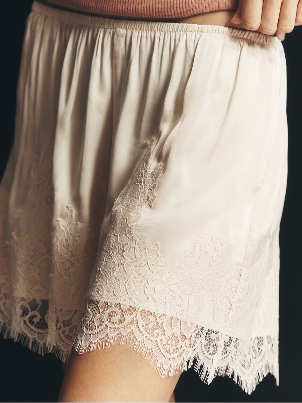 NWOT Anthropologie LyreBird Heirloom Lace-trim Satin Shorts